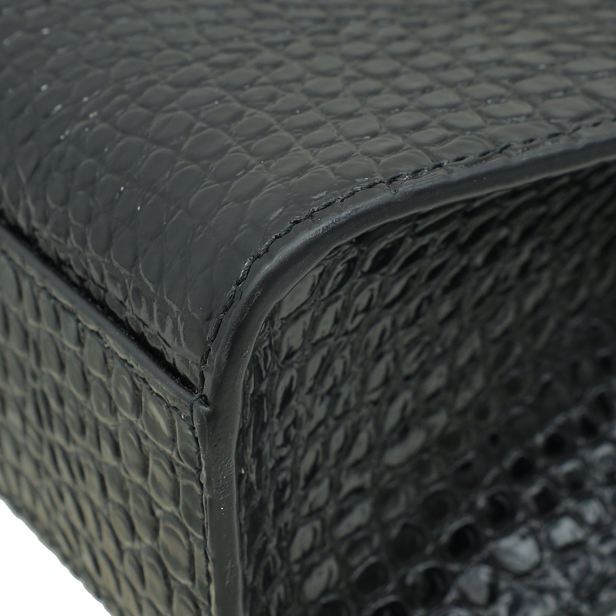 YSL Black Croco Embossed Manhattan Medium Shoulder Bag