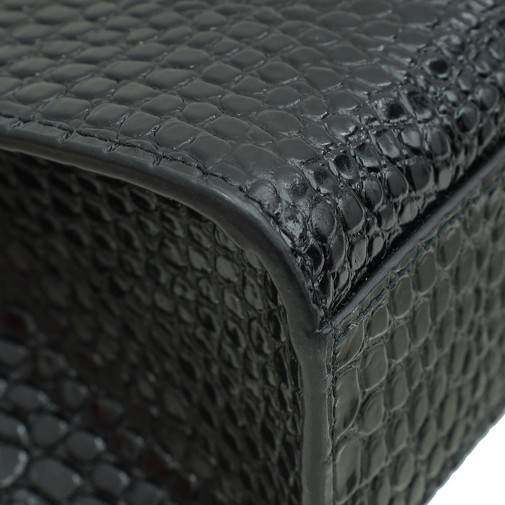 YSL Black Croco Embossed Manhattan Medium Shoulder Bag