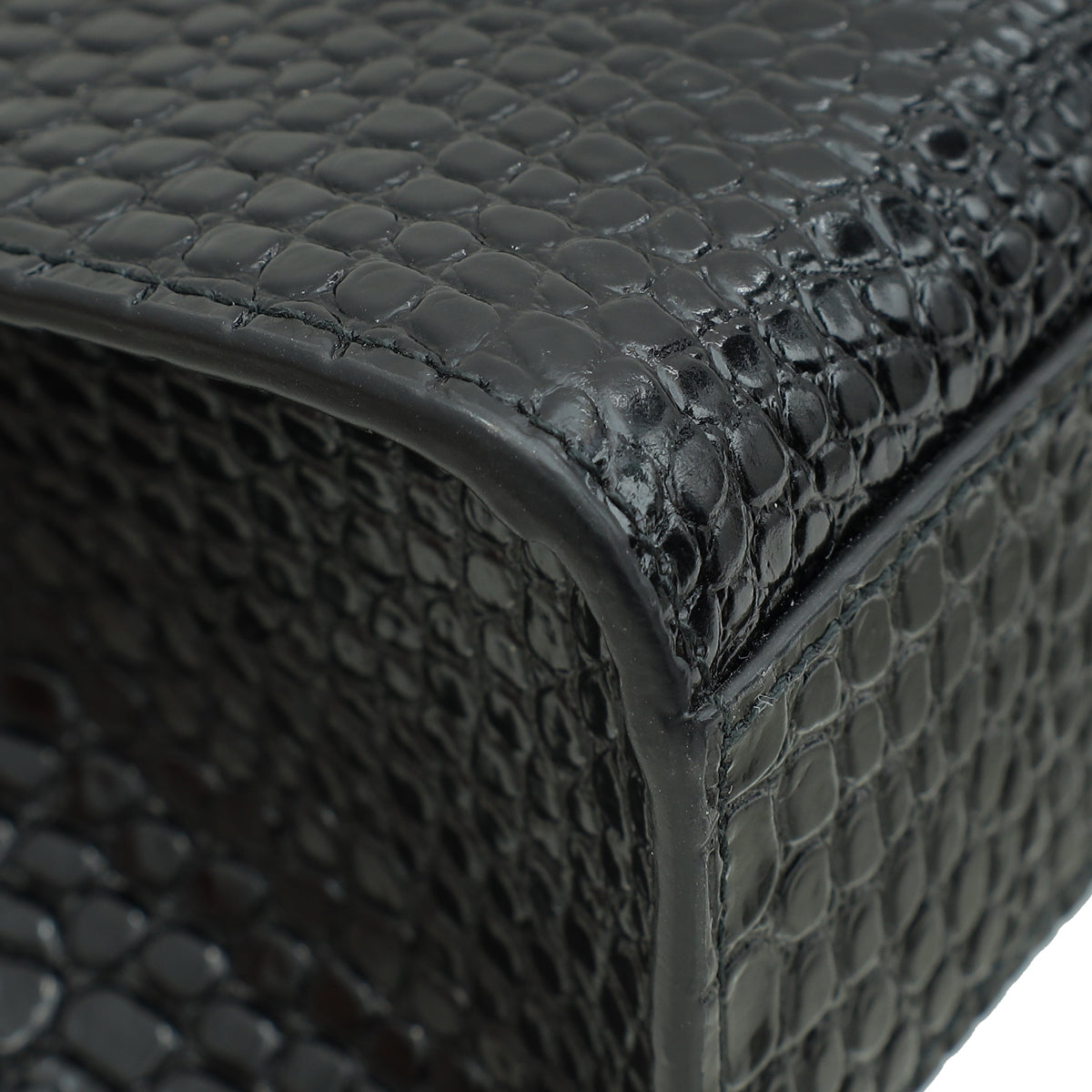 YSL Black Croco Embossed Manhattan Medium Shoulder Bag