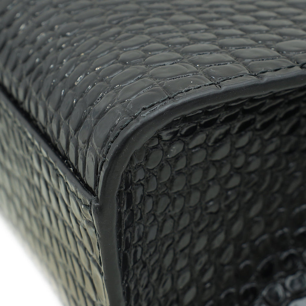 YSL Black Croco Embossed Manhattan Medium Shoulder Bag