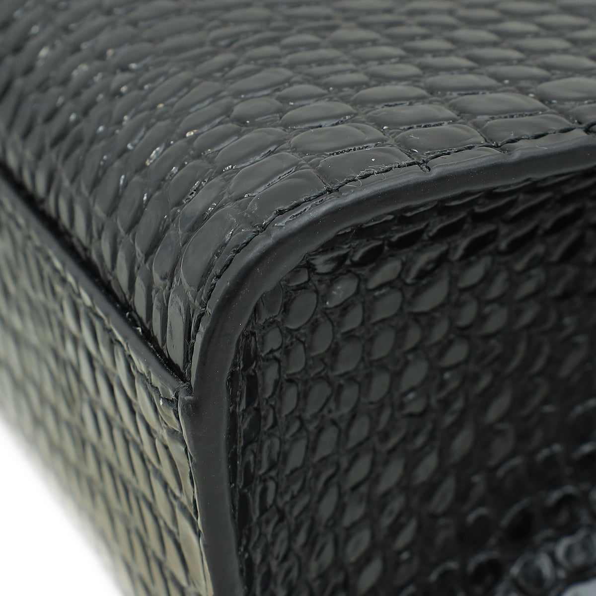 YSL Black Croco Embossed Manhattan Medium Shoulder Bag
