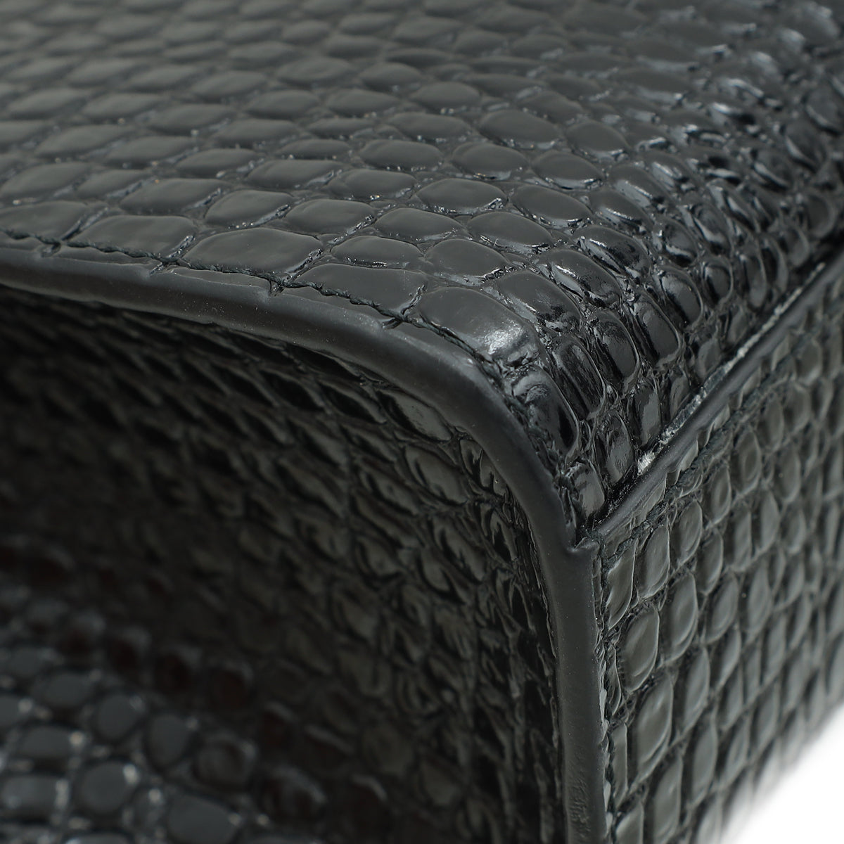YSL Black Croco Embossed Manhattan Medium Shoulder Bag