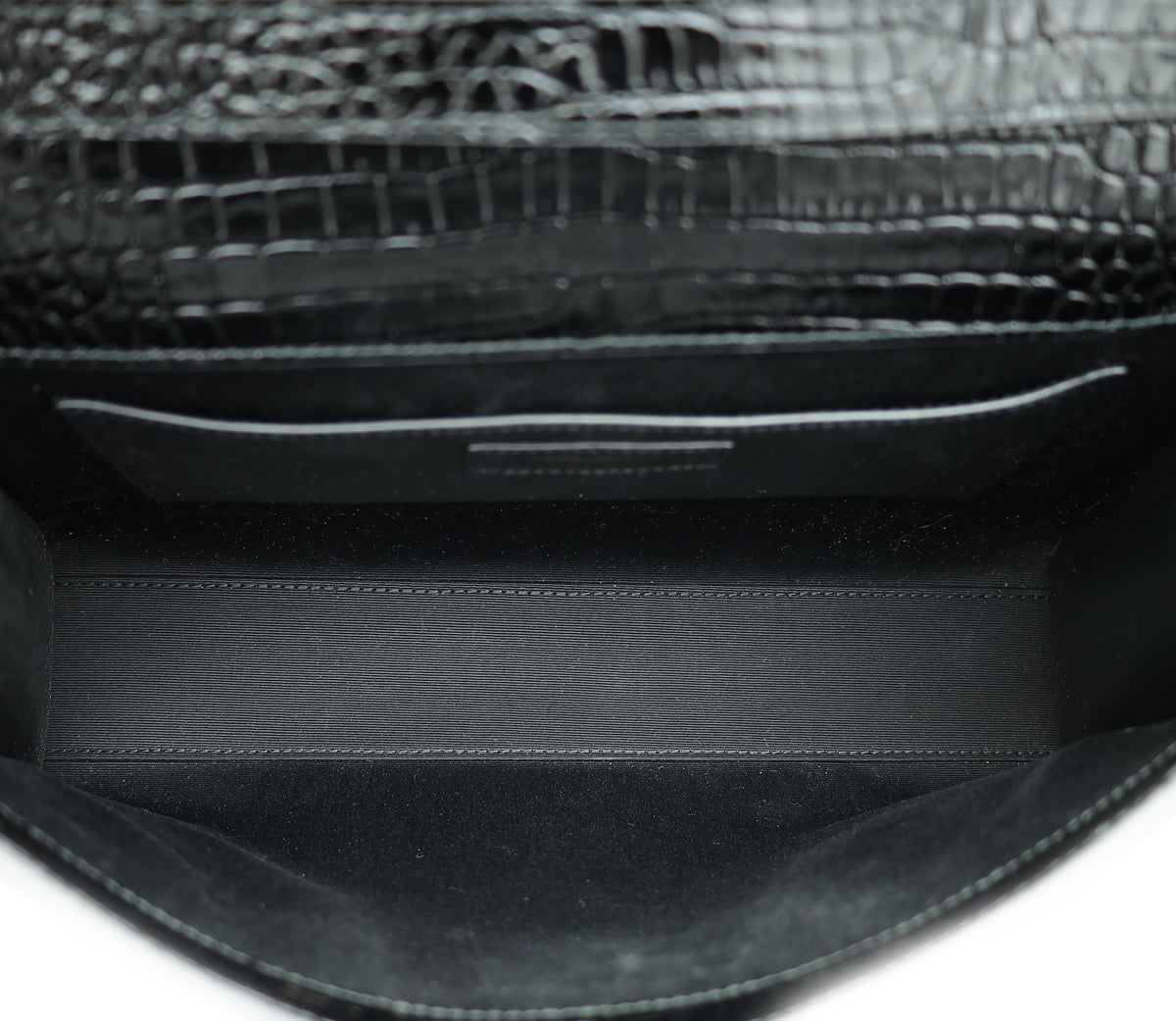 YSL Black Croco Embossed Manhattan Medium Shoulder Bag