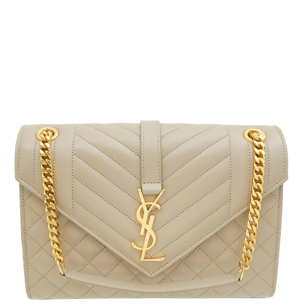 YSL Beige Mix Quilted Envelope Medium Shoulder Bag