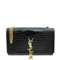 YSL Black Kate Tassel Croco Embossed Medium Bag
