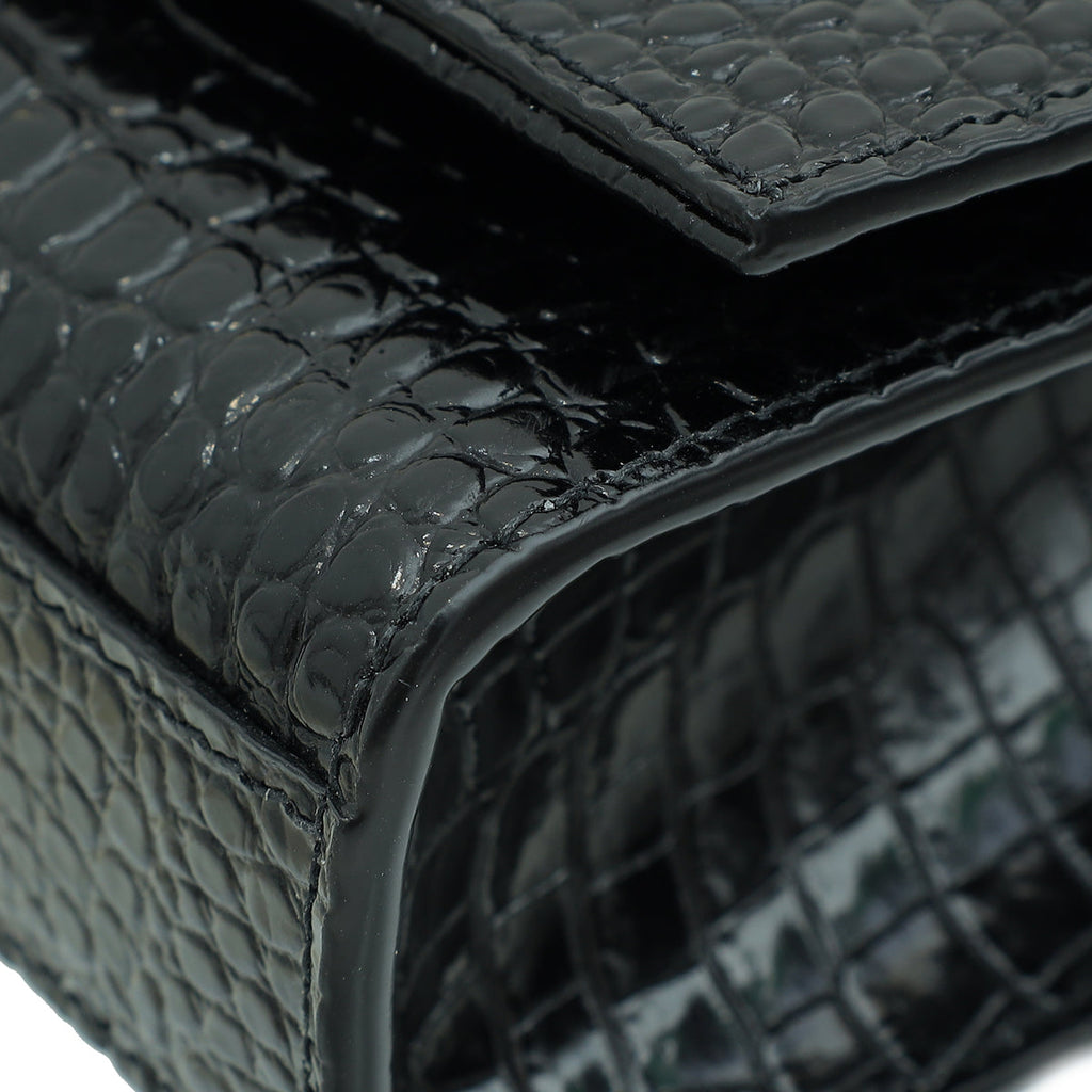 YSL Black Kate Tassel Croco Embossed Medium Bag