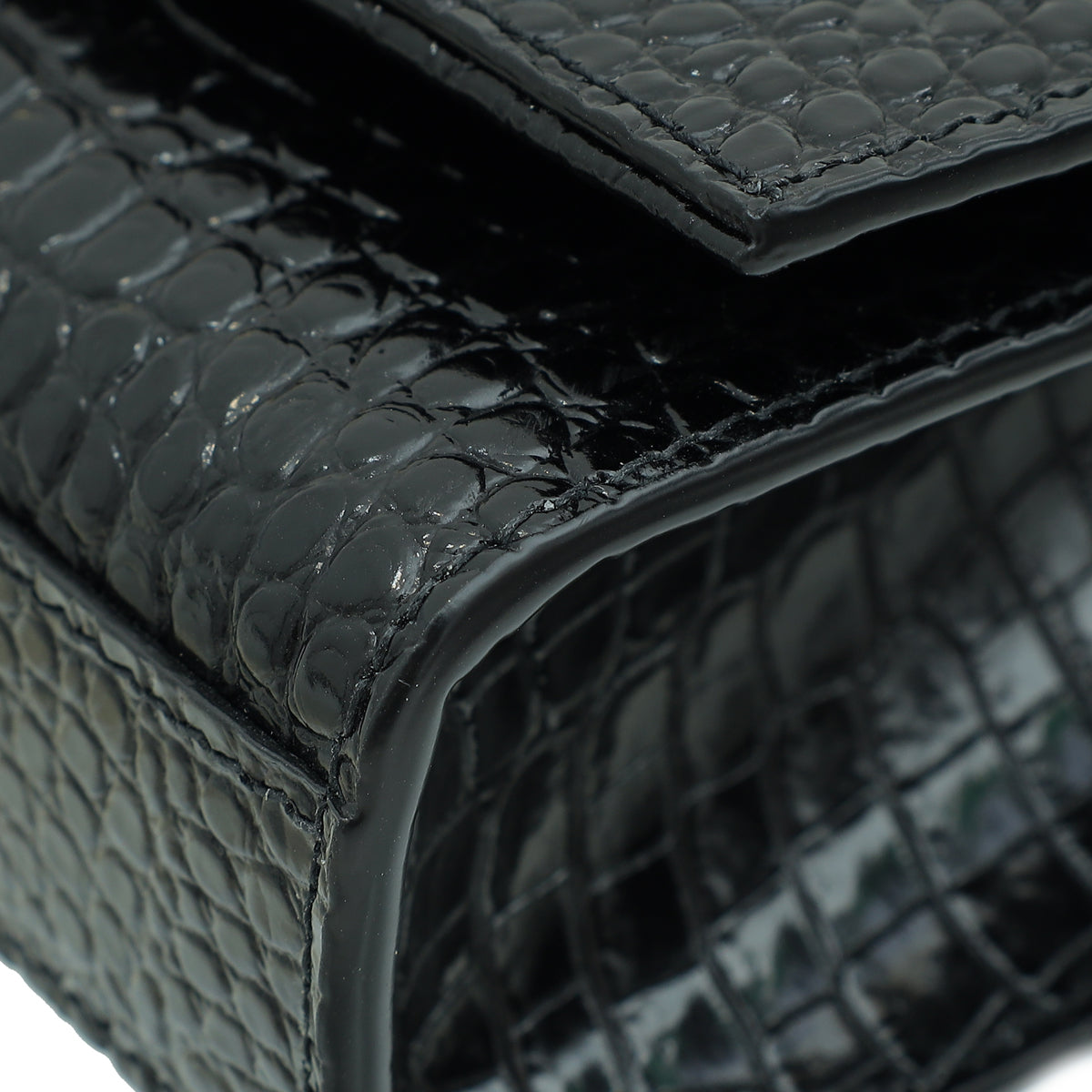 YSL Black Kate Tassel Croco Embossed Medium Bag