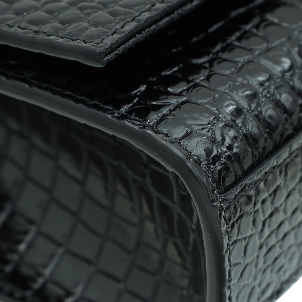 YSL Black Kate Tassel Croco Embossed Medium Bag