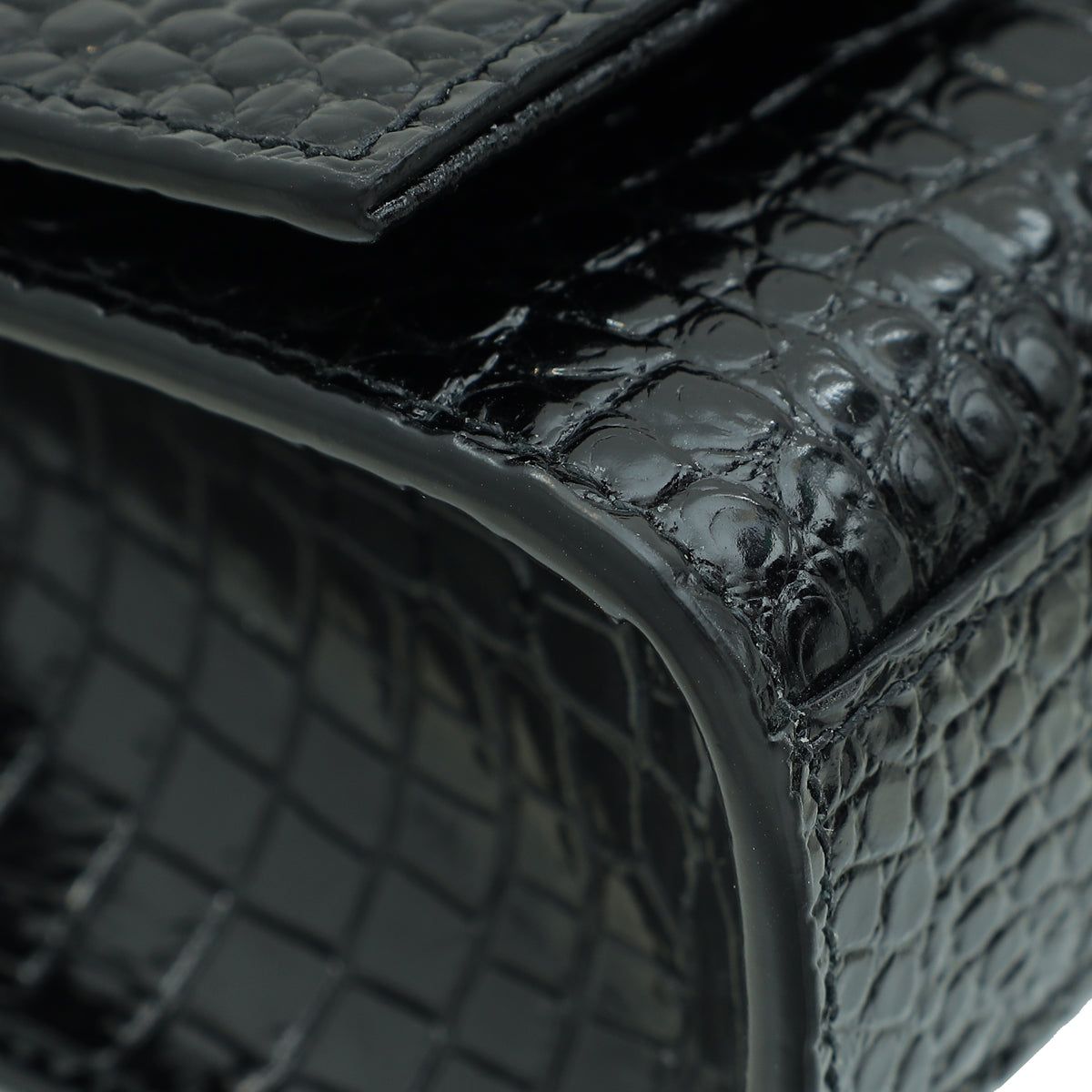 YSL Black Kate Tassel Croco Embossed Medium Bag