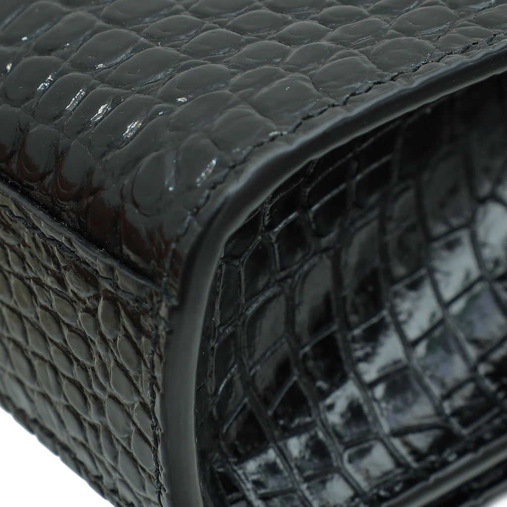 YSL Black Kate Tassel Croco Embossed Medium Bag