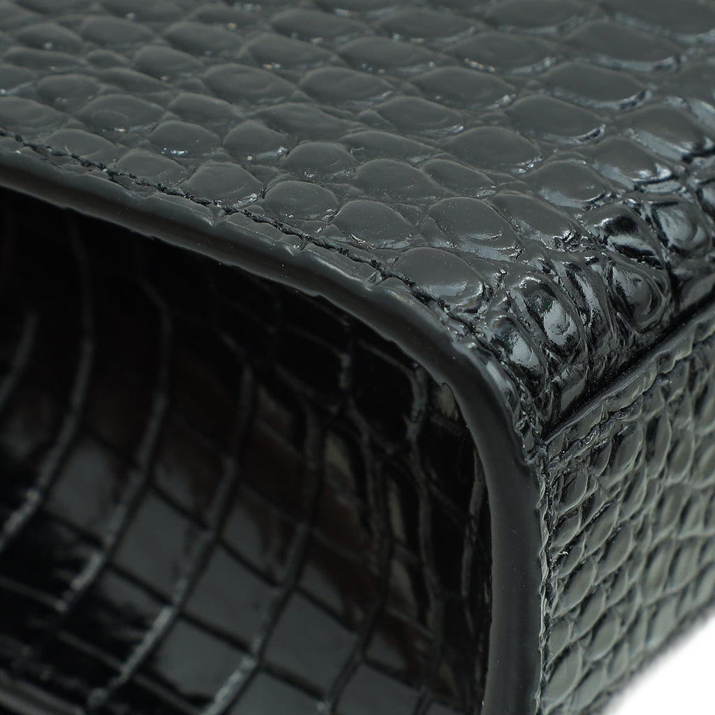 YSL Black Kate Tassel Croco Embossed Medium Bag
