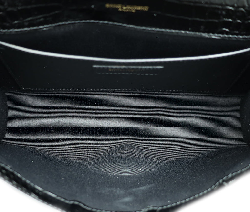 YSL Black Kate Tassel Croco Embossed Medium Bag