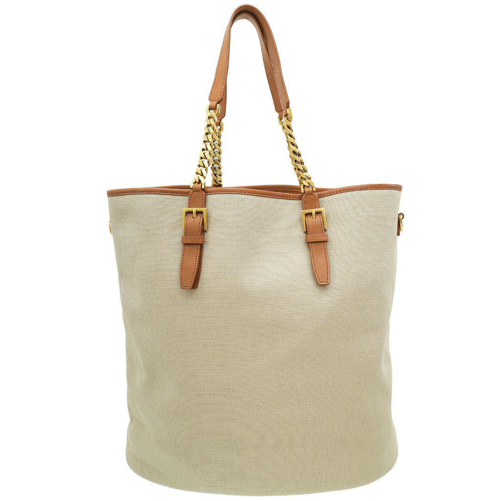 YSL Bicolor Logo Plaque Tote Bag