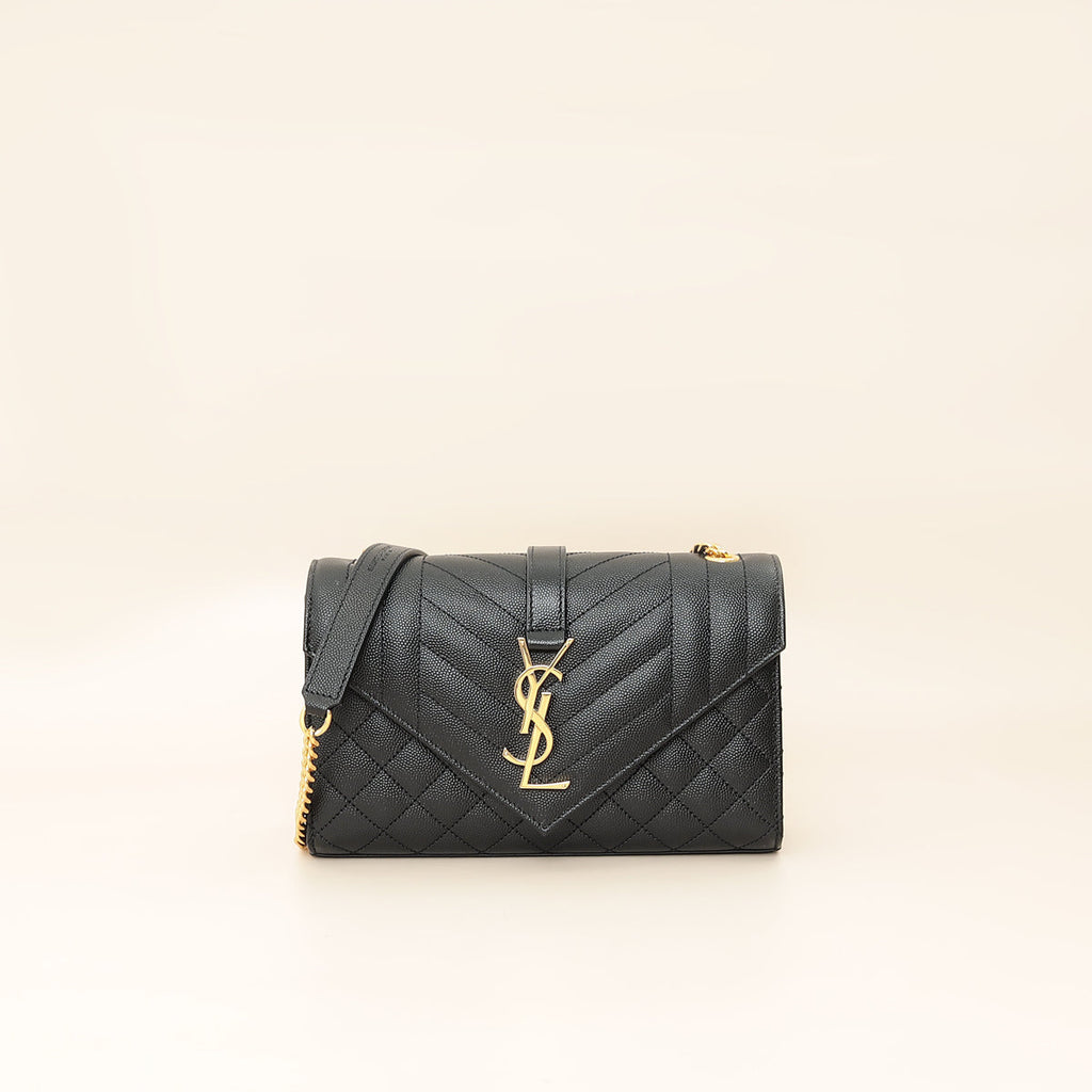 YSL Black Mix Quilted Envelope Small Shoulder Bag