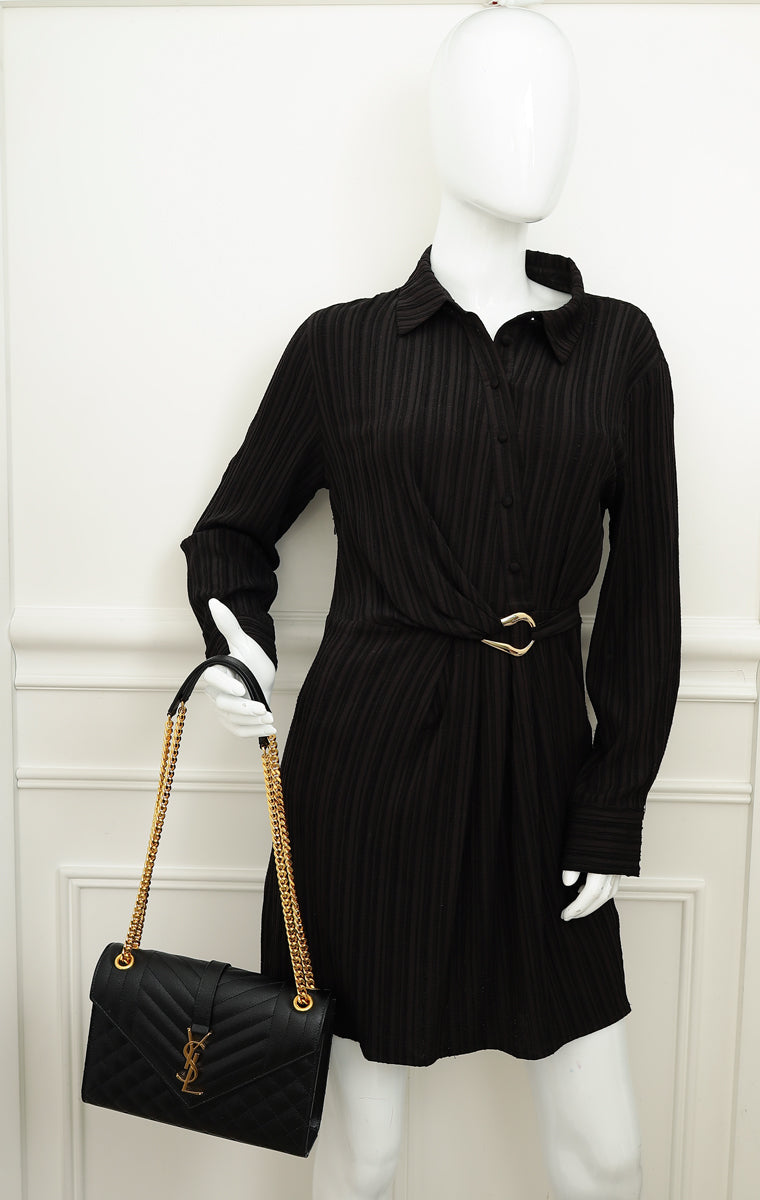 YSL Black Mix Quilted Envelope Medium Shoulder Bag
