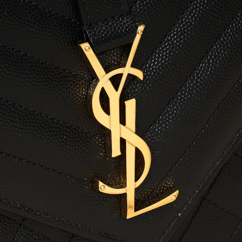 YSL Black Mix Quilted Envelope Medium Shoulder Bag