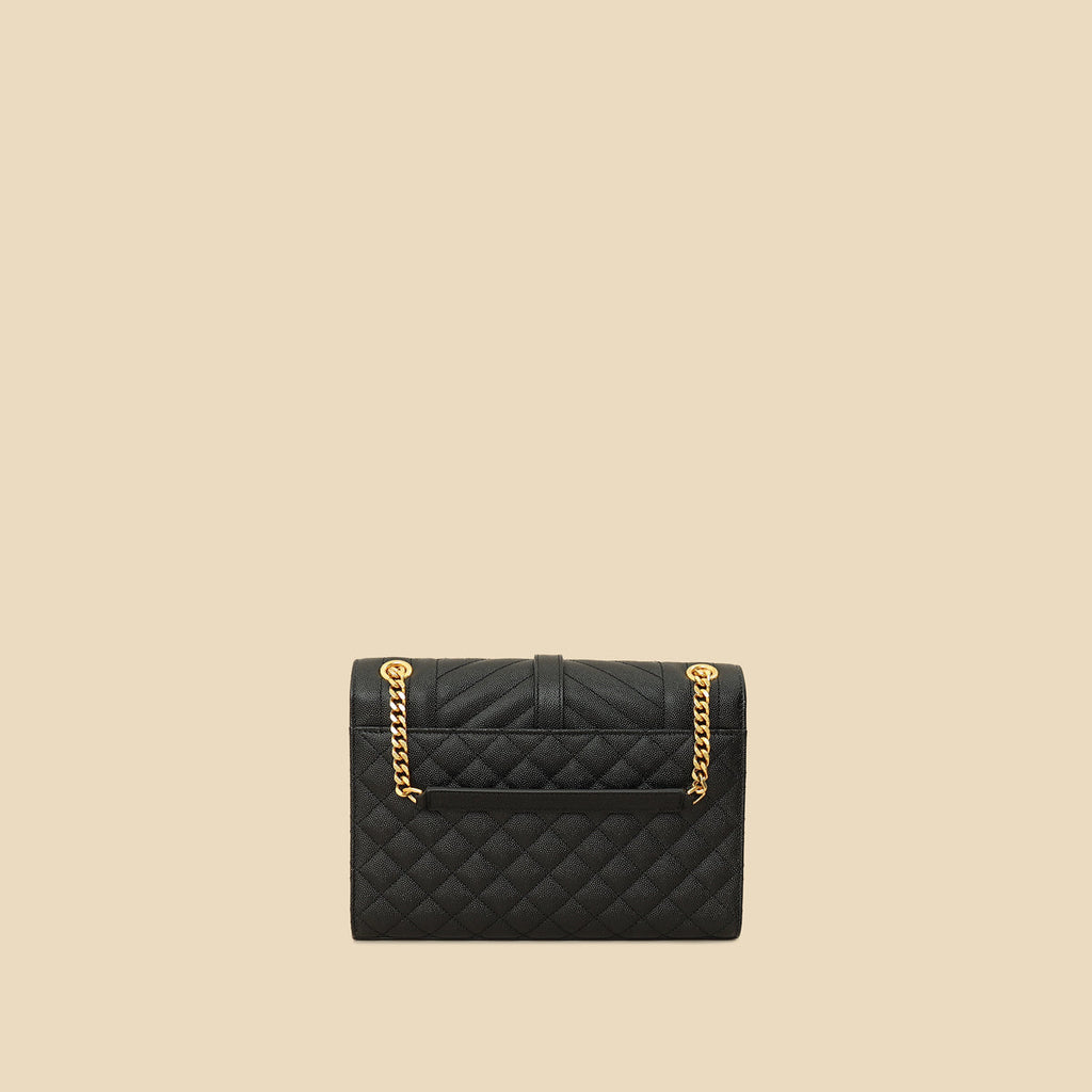 YSL Black Mix Quilted Envelope Medium Shoulder Bag