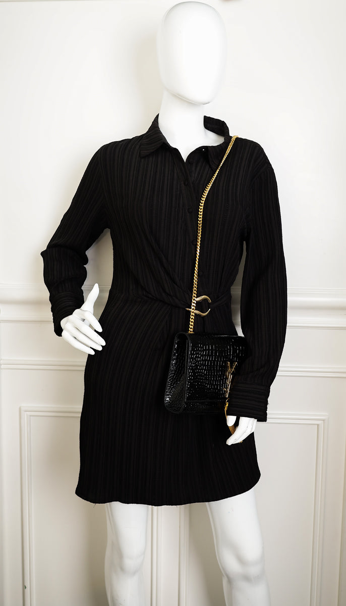 YSL Black Coco Embossed Kate Tassel Medium Shoulder Bag
