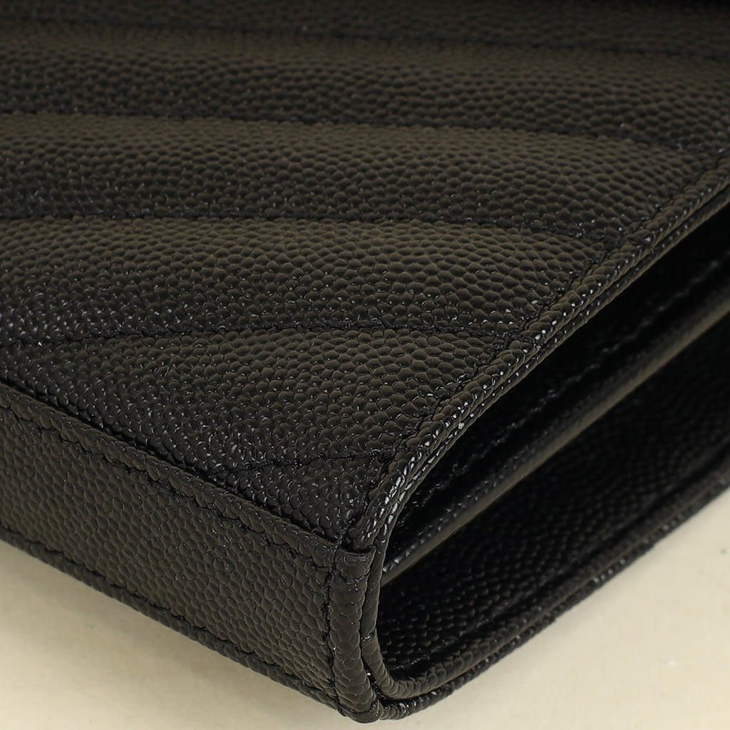 YSL Black Cassandre Chevron Wallet On Chain