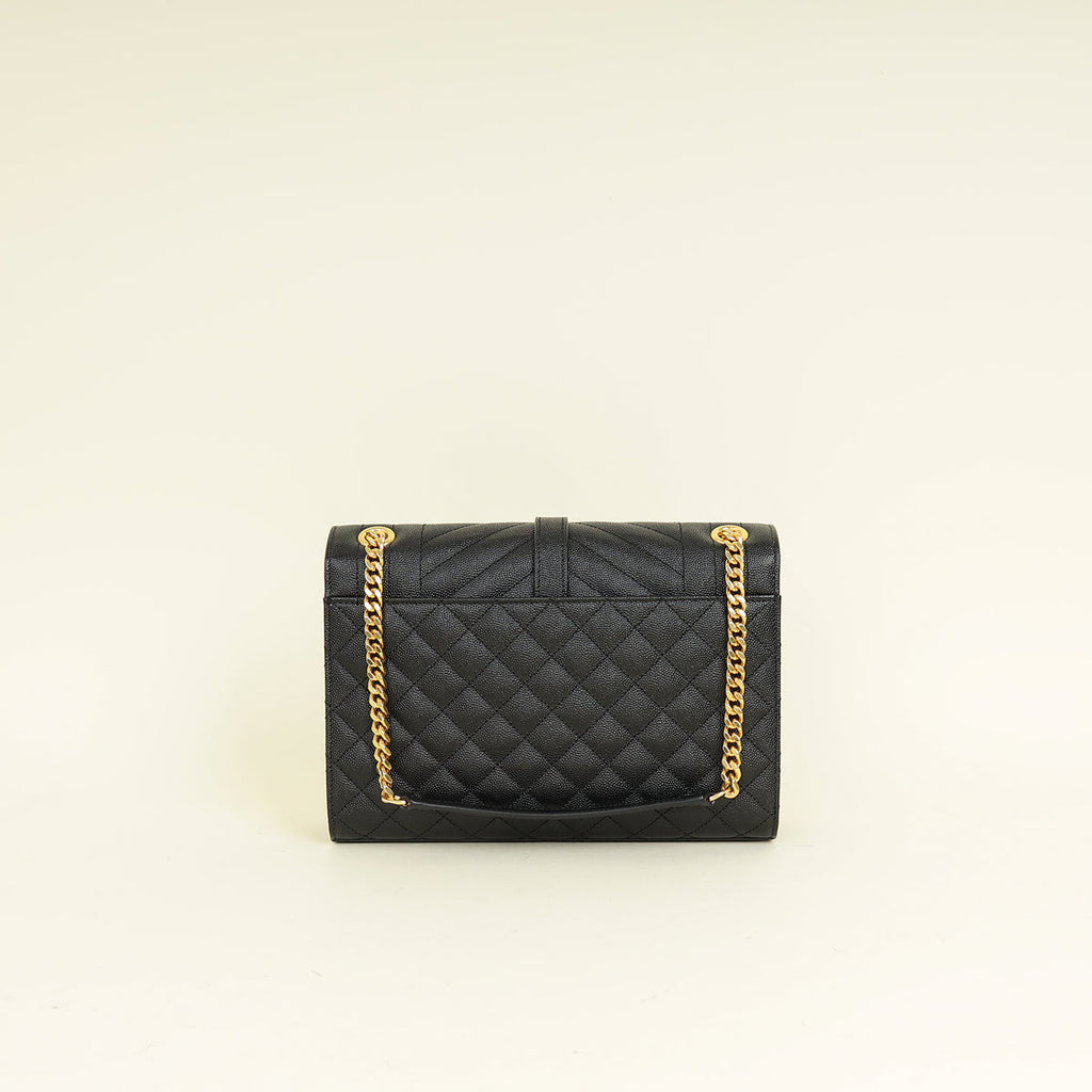 YSL Black Mix Quilted Envelope Medium Shoulder Bag