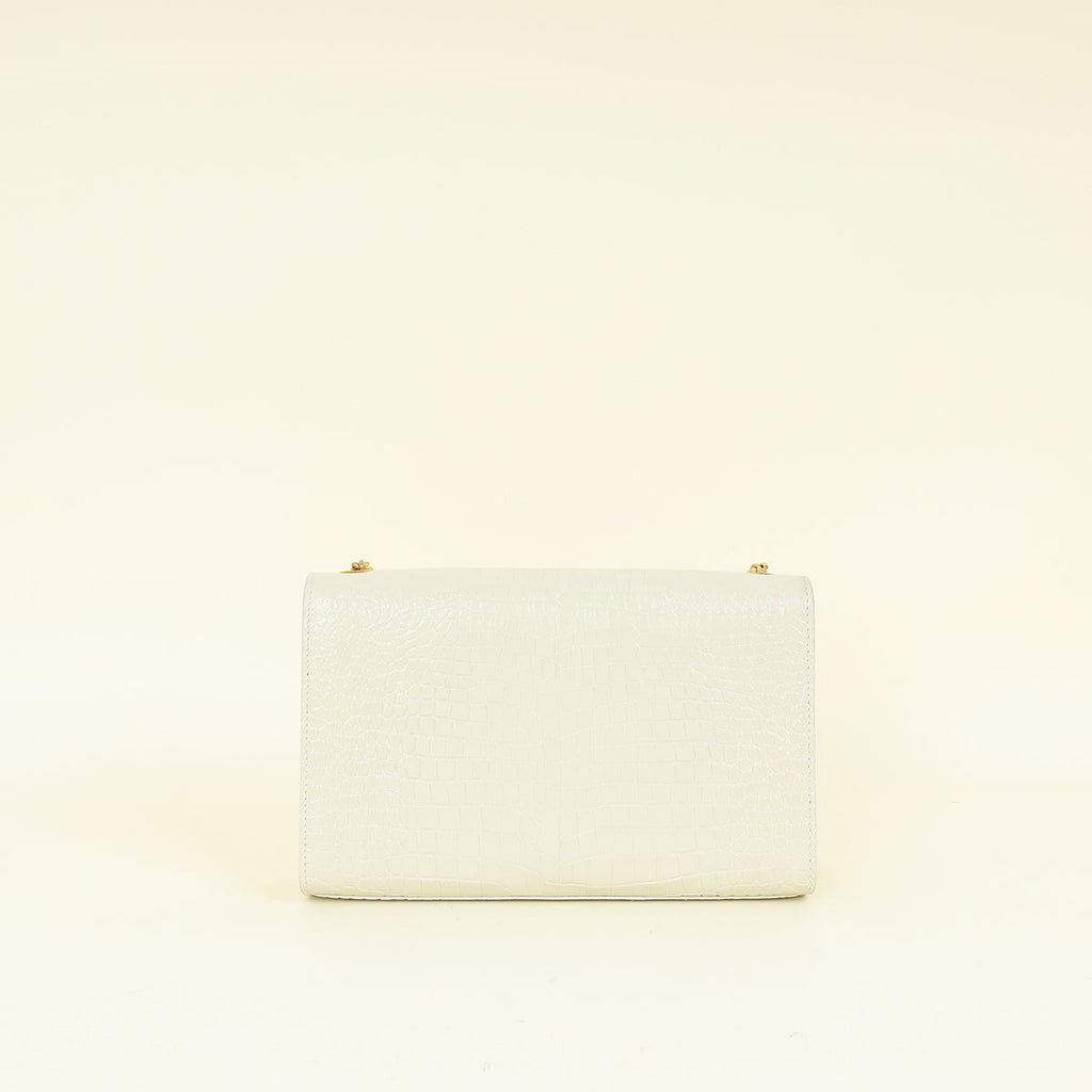 YSL Blanc Vintage Kate Tassel Croc Embossed Medium Shoulder Bag