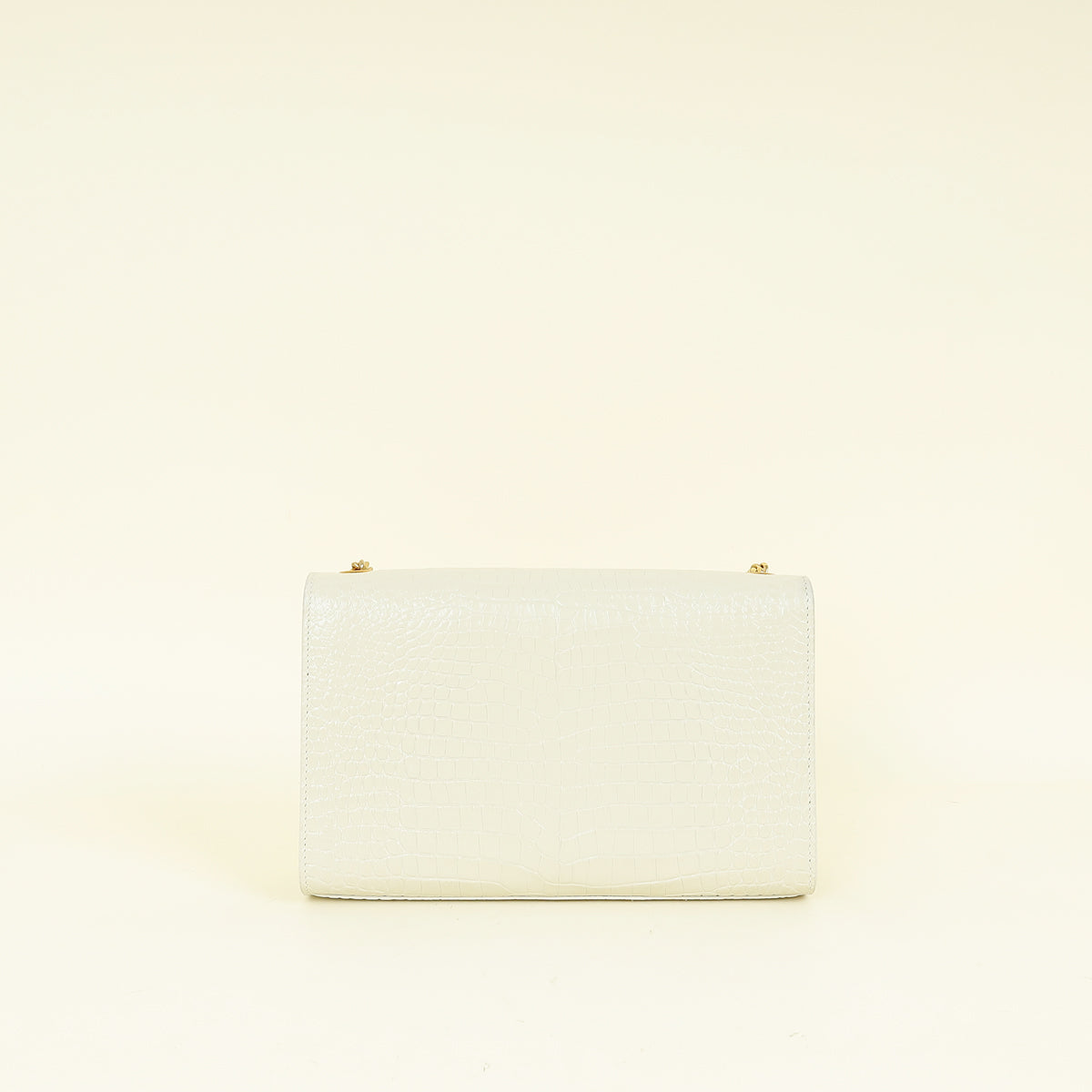 YSL Blanc Vintage Kate Tassel Croc Embossed Medium Shoulder Bag