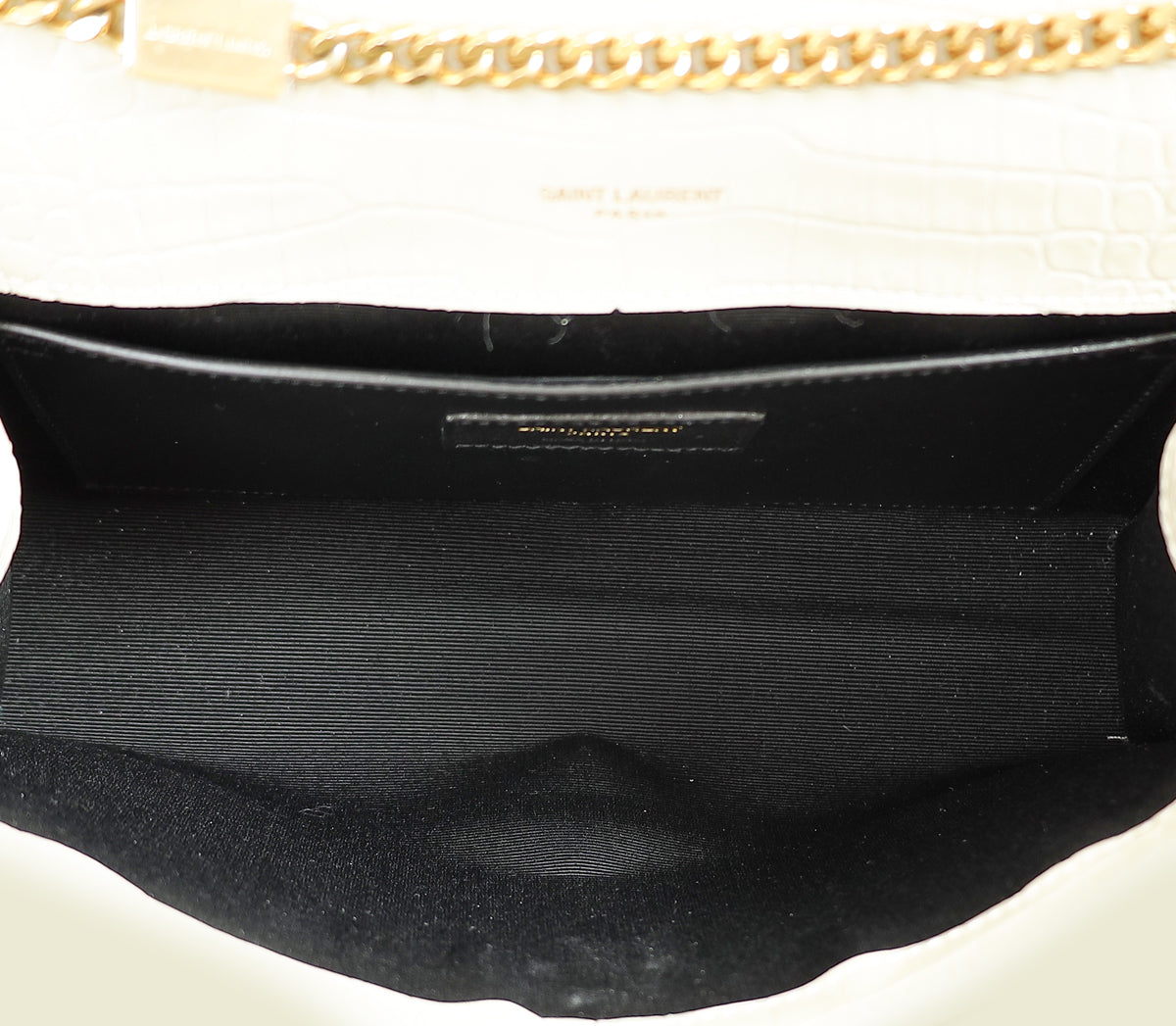 YSL Blanc Vintage Kate Tassel Croc Embossed Medium Shoulder Bag
