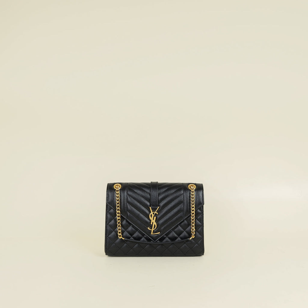 YSL Black Mix Quilted Envelope Medium Shoulder Bag