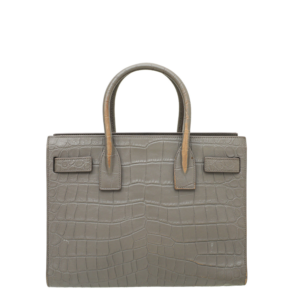 YSL Gray Baby Croco Embossed Sac De Jour Bag