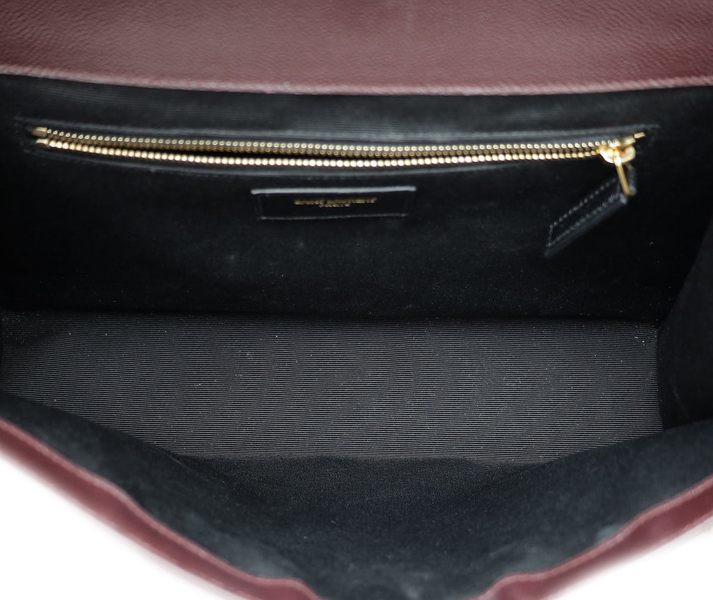 YSL Burgundy Monogram Chevron Satchel Large Bag
