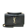 YSL Black Croco Embossed Sunset Wallet on Chain