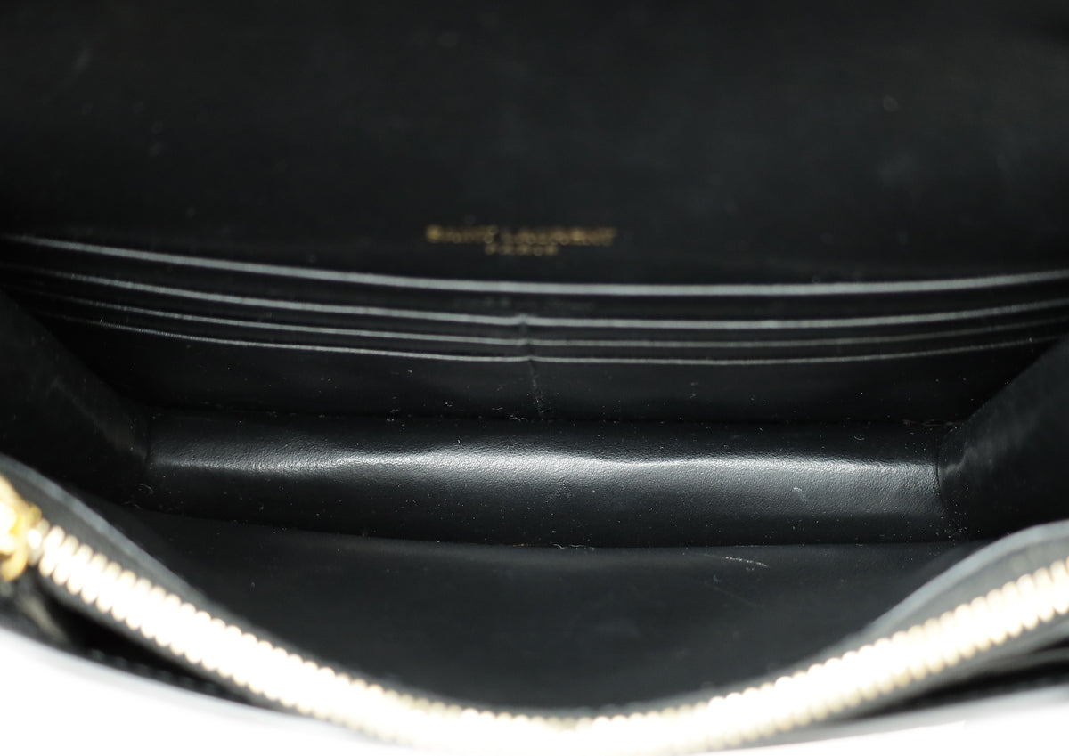 YSL Black Croco Embossed Sunset Wallet on Chain