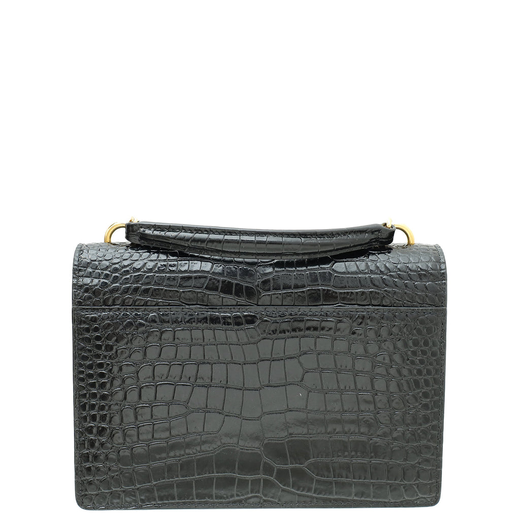 YSL Black Croco Embossed Sunset Wallet on Chain