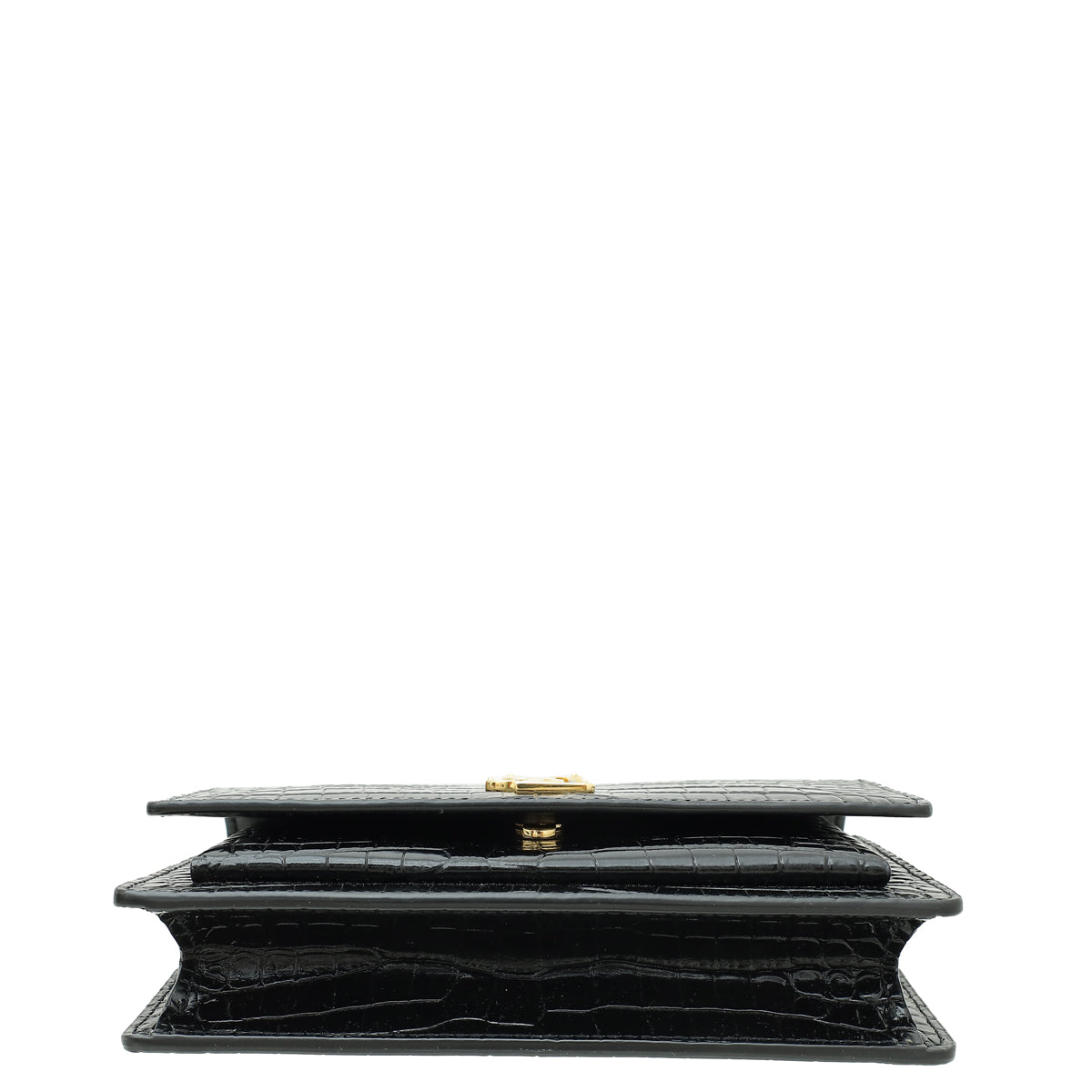 YSL Black Croco Embossed Sunset Wallet on Chain