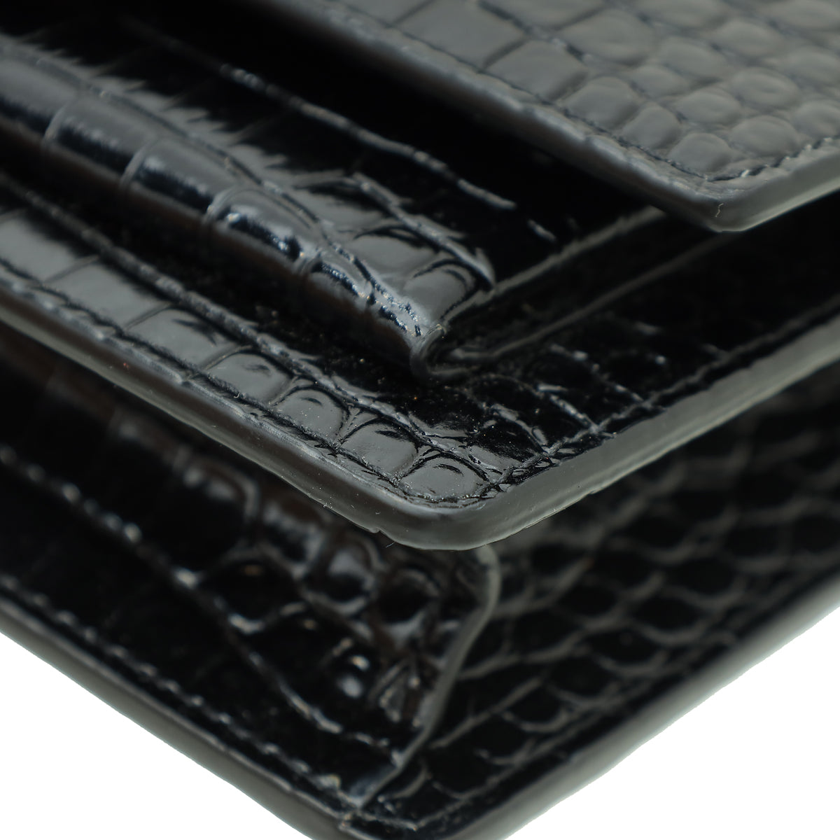 YSL Black Croco Embossed Sunset Wallet on Chain