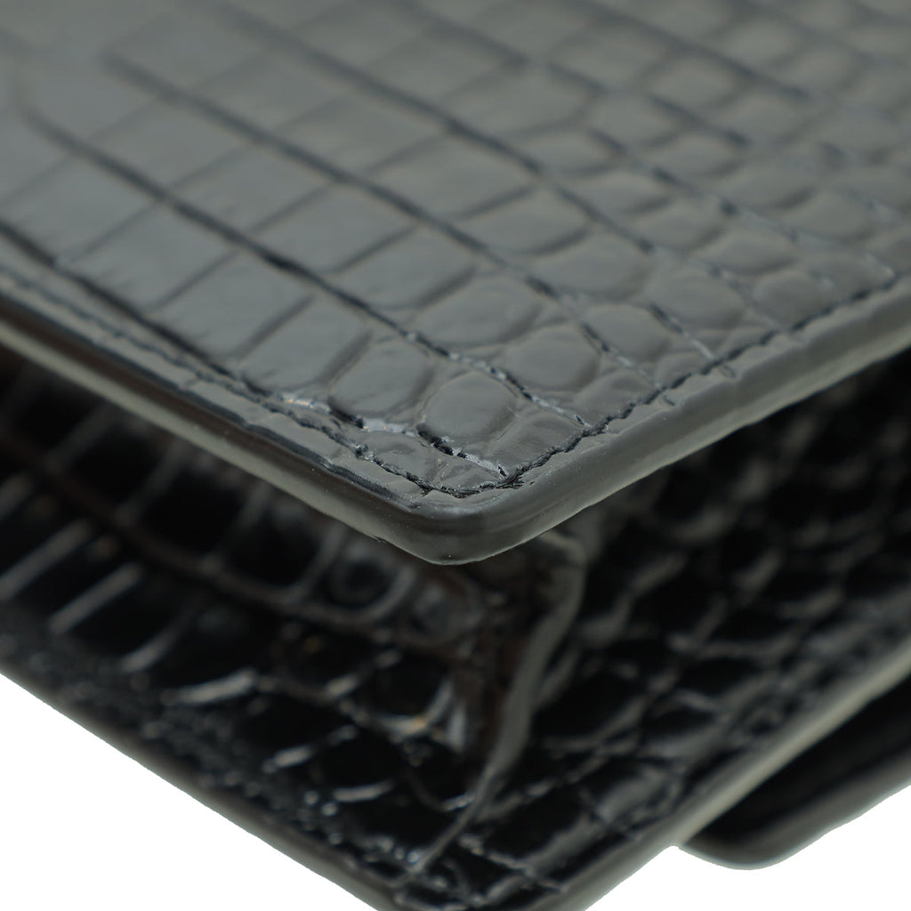 YSL Black Croco Embossed Sunset Wallet on Chain