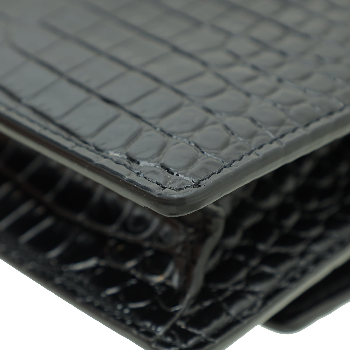 YSL Black Croco Embossed Sunset Wallet on Chain