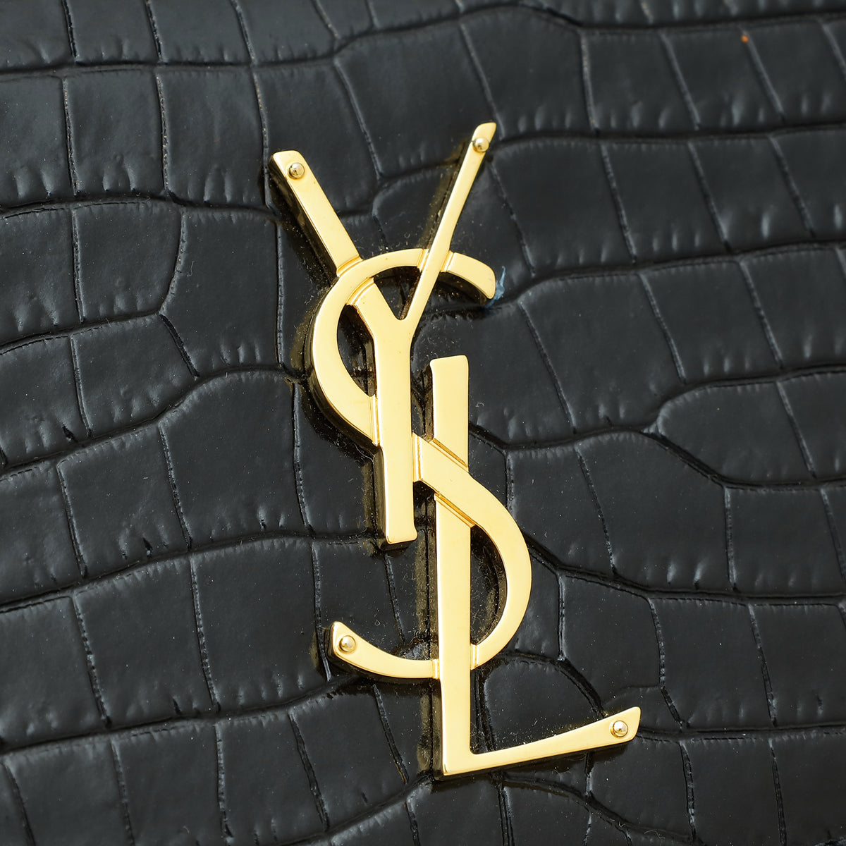 YSL Black Croco Embossed Sunset Wallet on Chain