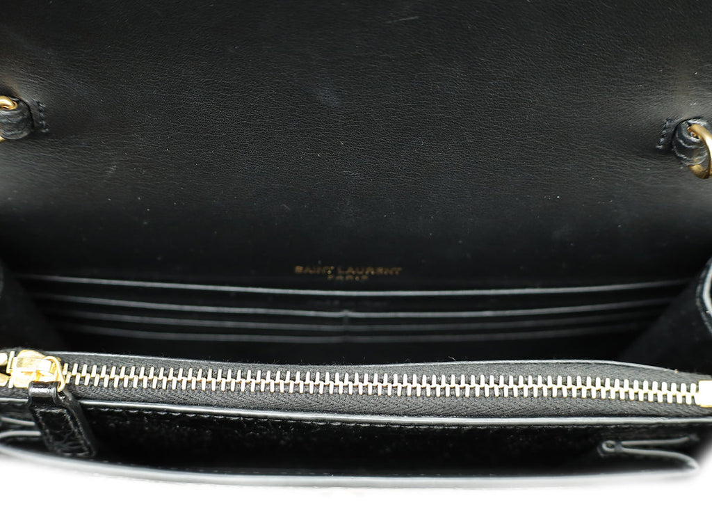 YSL Black Croco Embossed Sunset Wallet on Chain