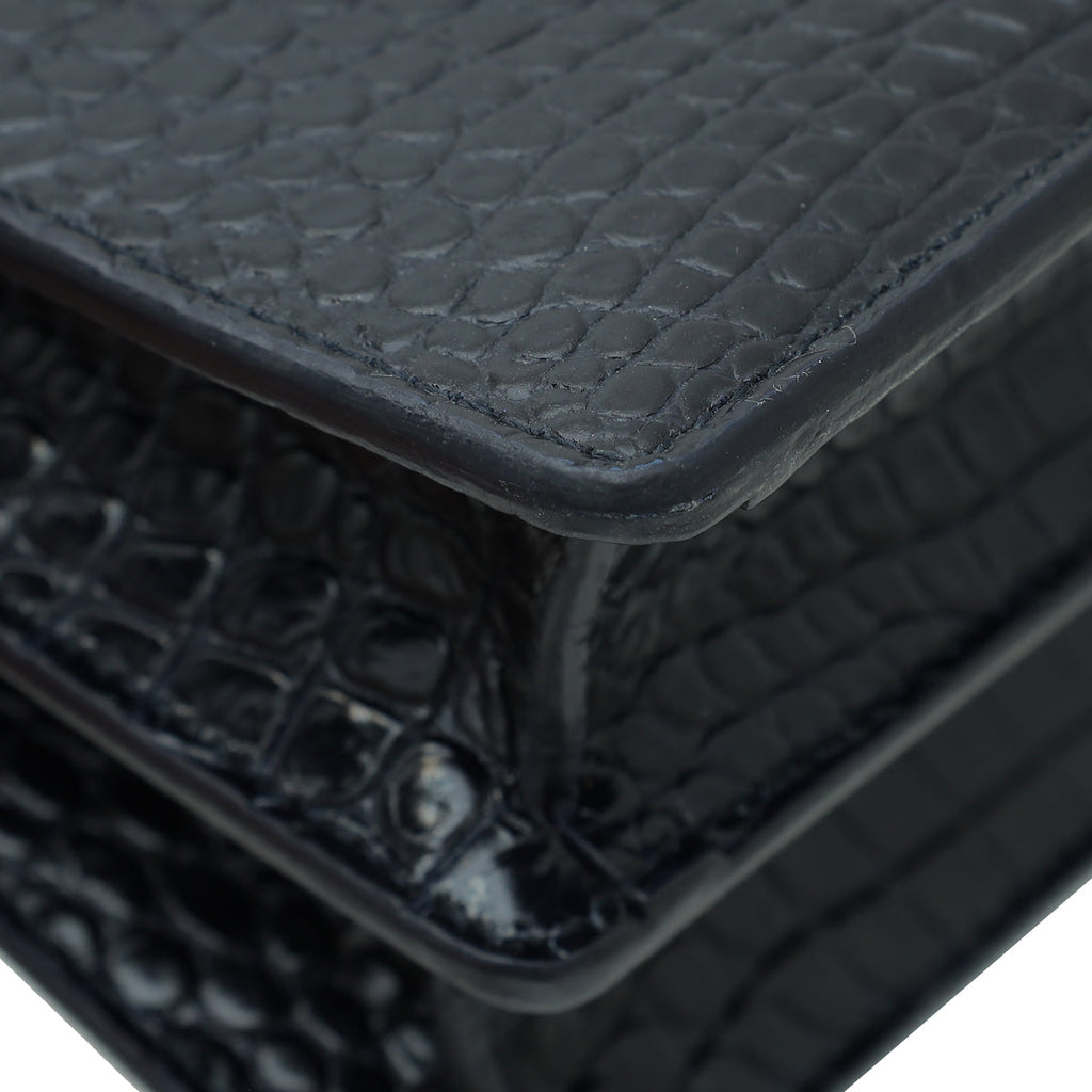 YSL Indigo Blue Sunset Croco Embossed Medium Bag
