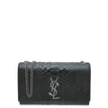YSL Black Python Embossed Serpent Monogram Kate Satchel Medium Bag