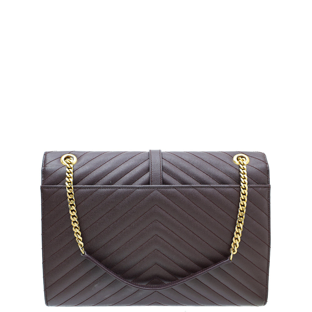 YSL Burgundy Monogram Chevron Satchel Large Bag