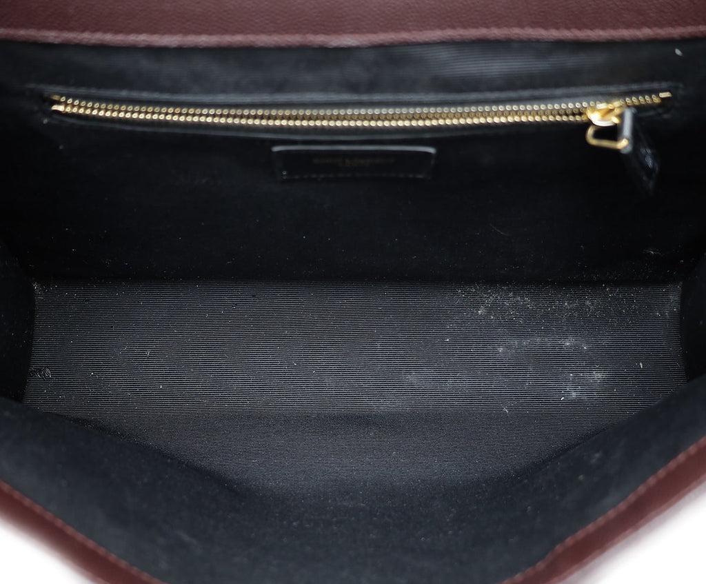YSL Burgundy Monogram Chevron Satchel Large Bag