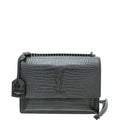 YSL So Black Croco Embossed Sunset Medium Bag