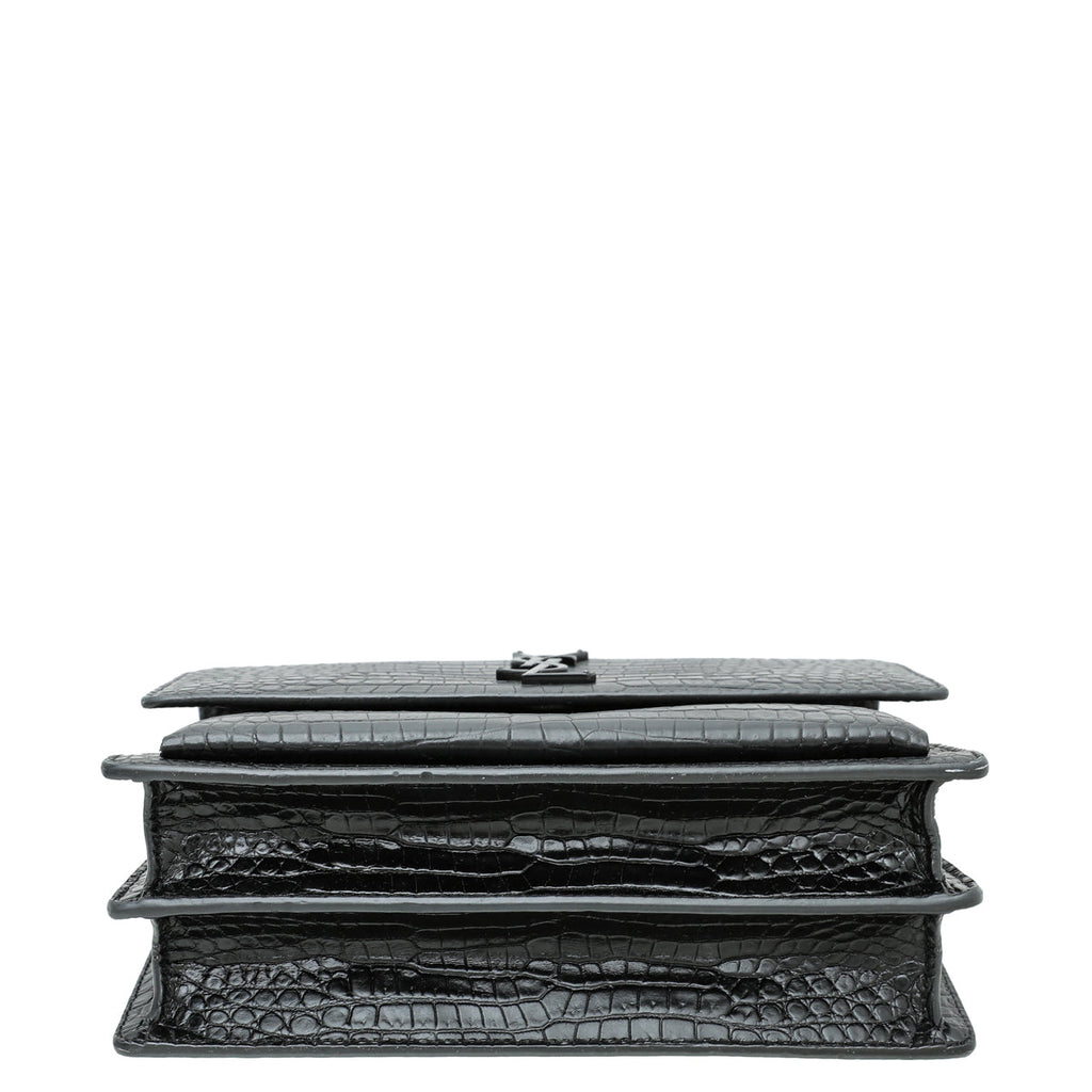 YSL So Black Croco Embossed Sunset Medium Bag
