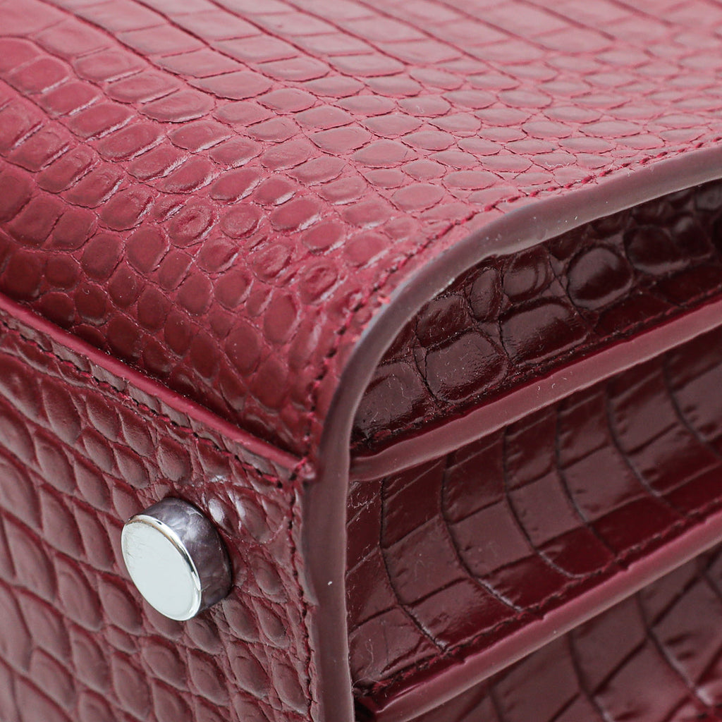 YSL Burgundy Croc Embossed Sac De Jour Nano Bag