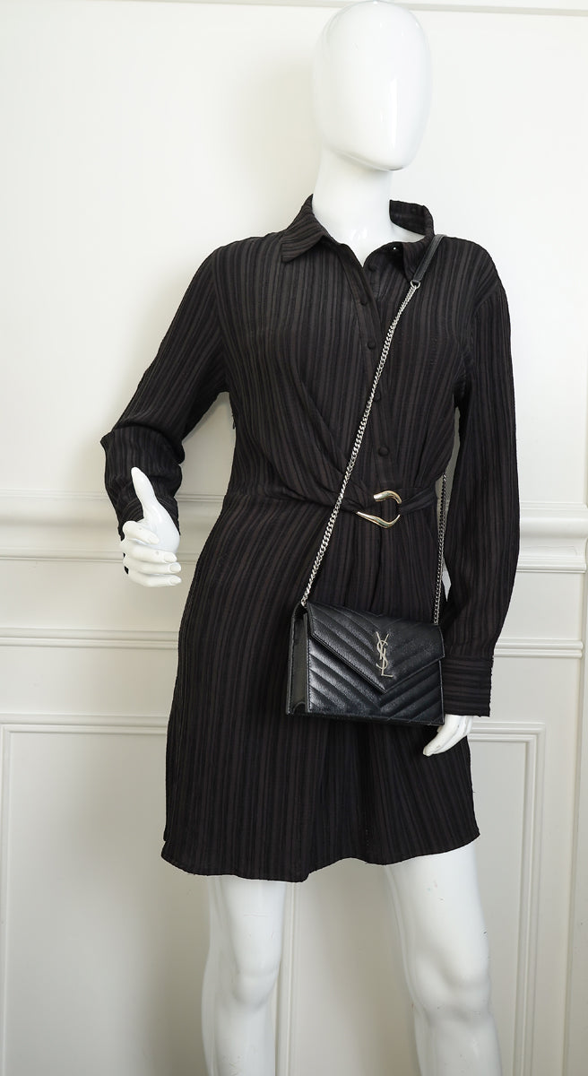 YSL Black Cassandre Envelope Chain Wallet