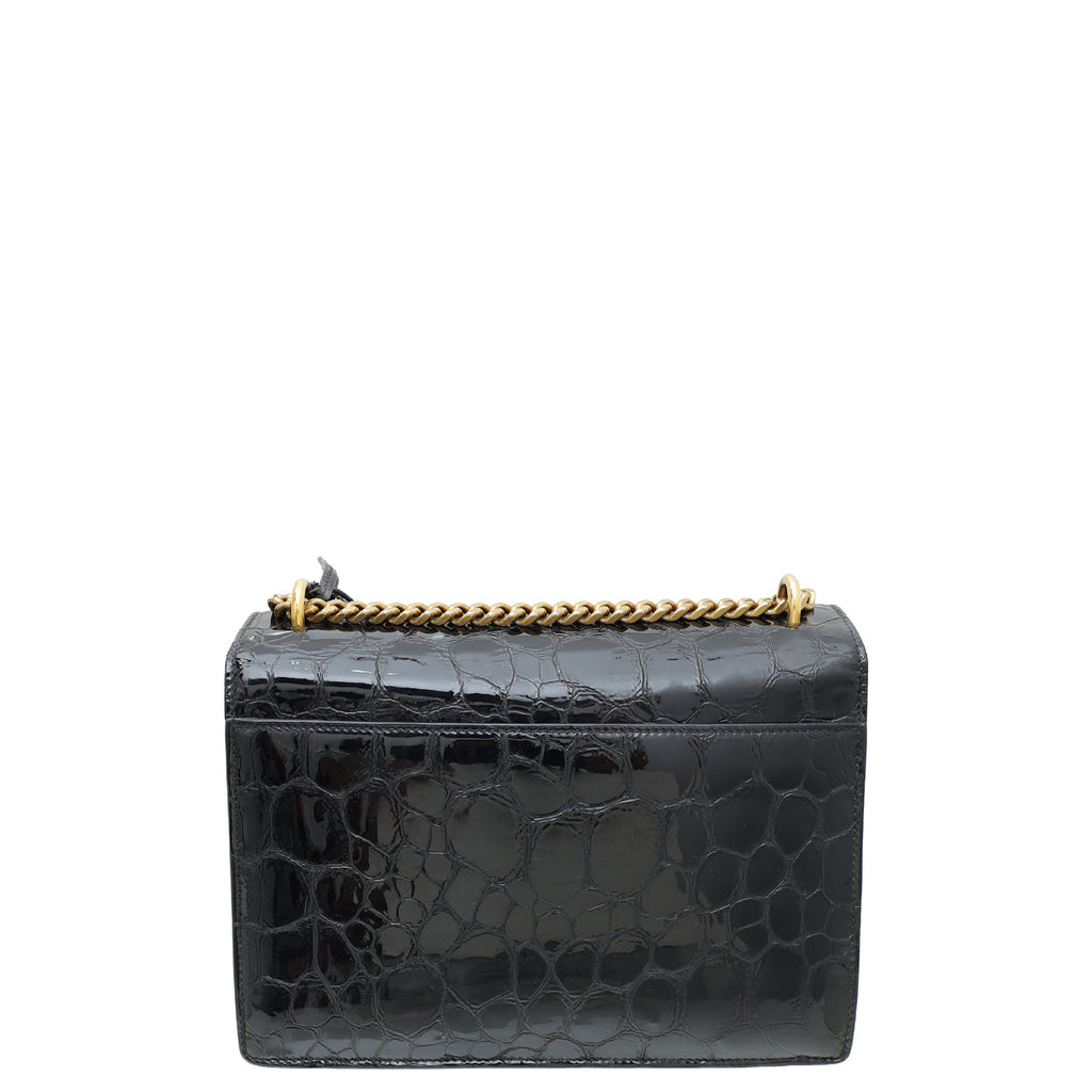 YSL Black Croco Embossed Sunset Medium Bag