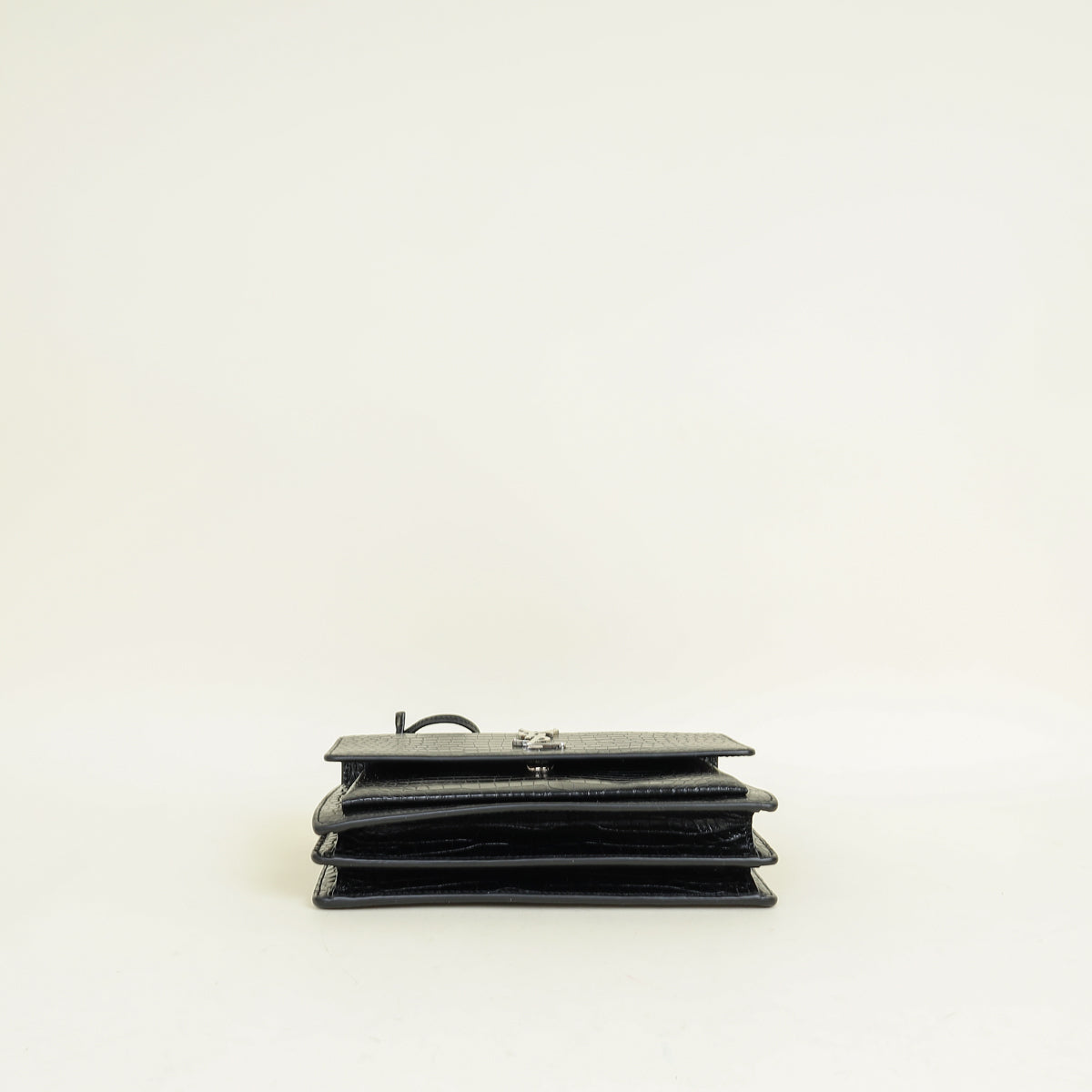 YSL Black Sunset Croco Embossed Medium Bag