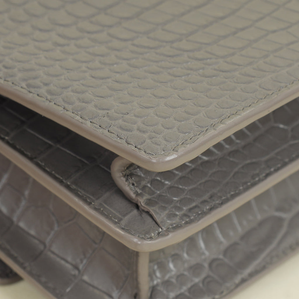 YSL Grey Sunset Croco Embossed Medium Bag
